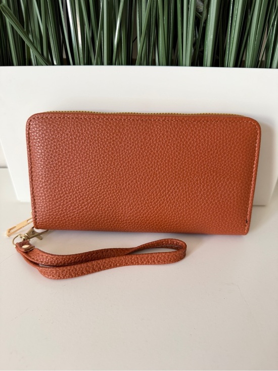 Handbags - Brown Pebbled Faux Leather Zip Around Wallet Wristlet Clutch Organizer